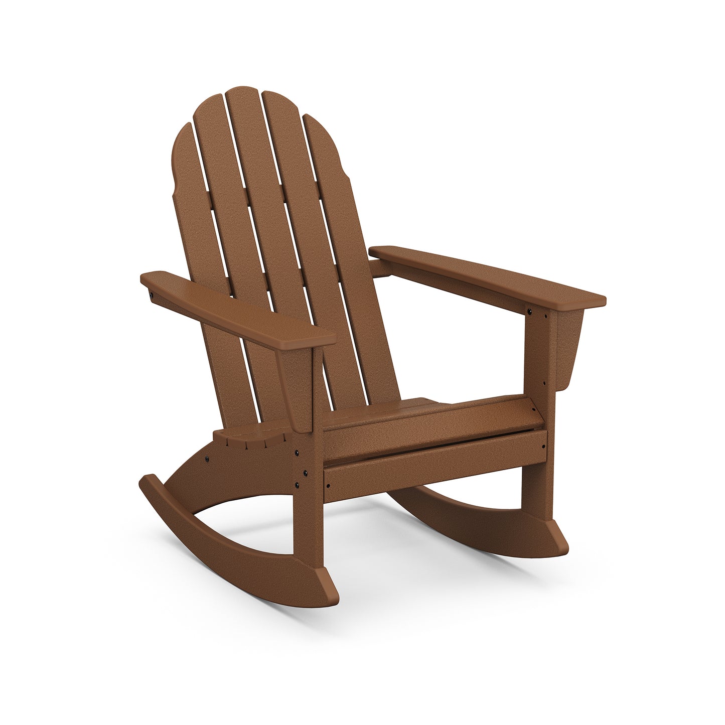 Vineyard Adirondack Rocking Chair by POLYWOOD, featuring ergonomic slatted back, wide armrests, and curved base for ideal comfort.