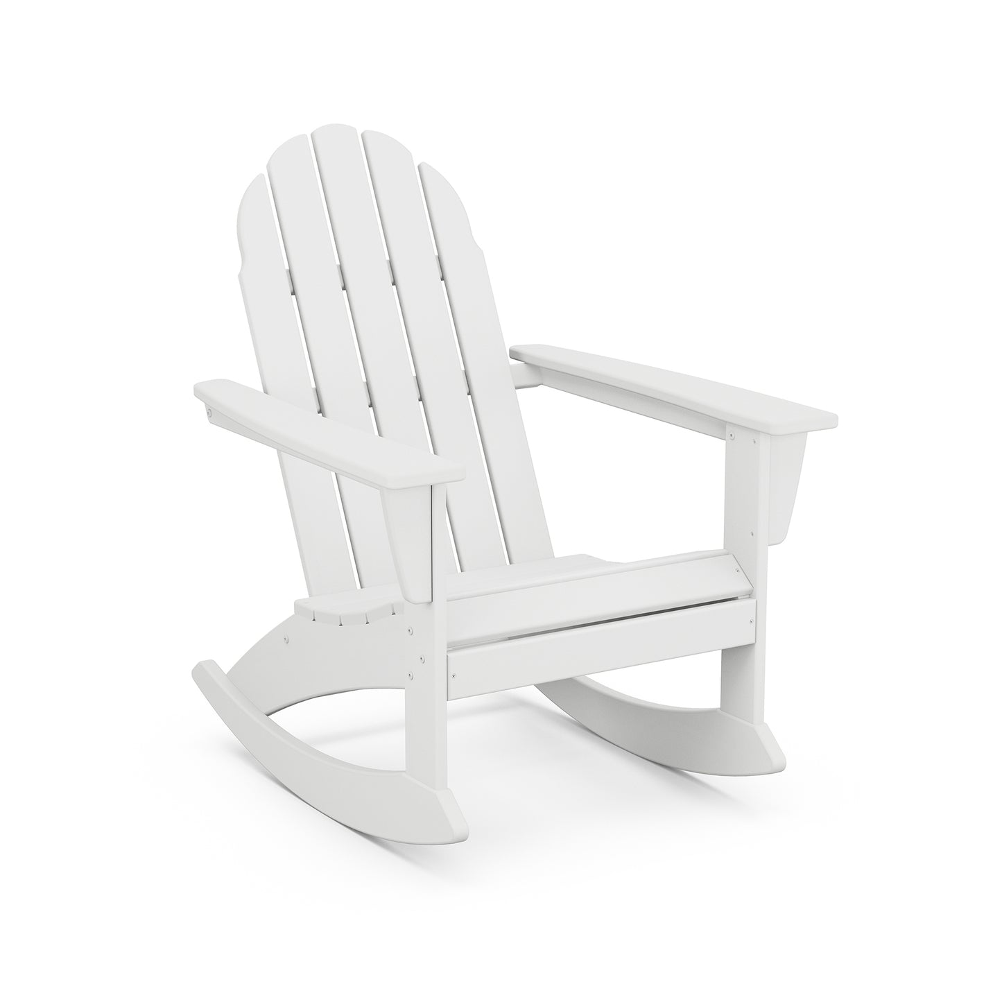 POLYWOOD Vineyard Adirondack Rocking Chair featuring ergonomic design and wide armrests.