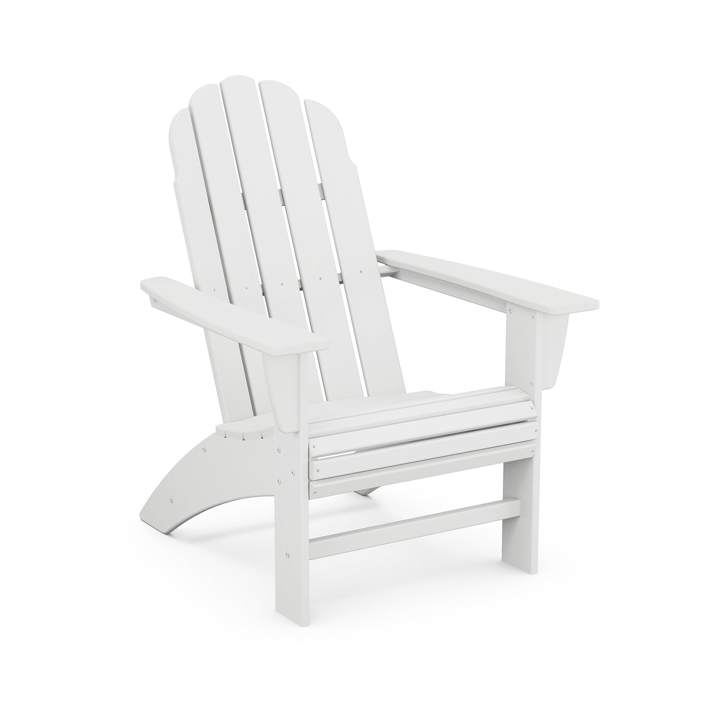 A POLYWOOD® Vineyard Curveback Adirondack chair made of durable plastic, set against a seamless white background. The chair features a slatted back and seat, wide armrests, and a gently curved design.