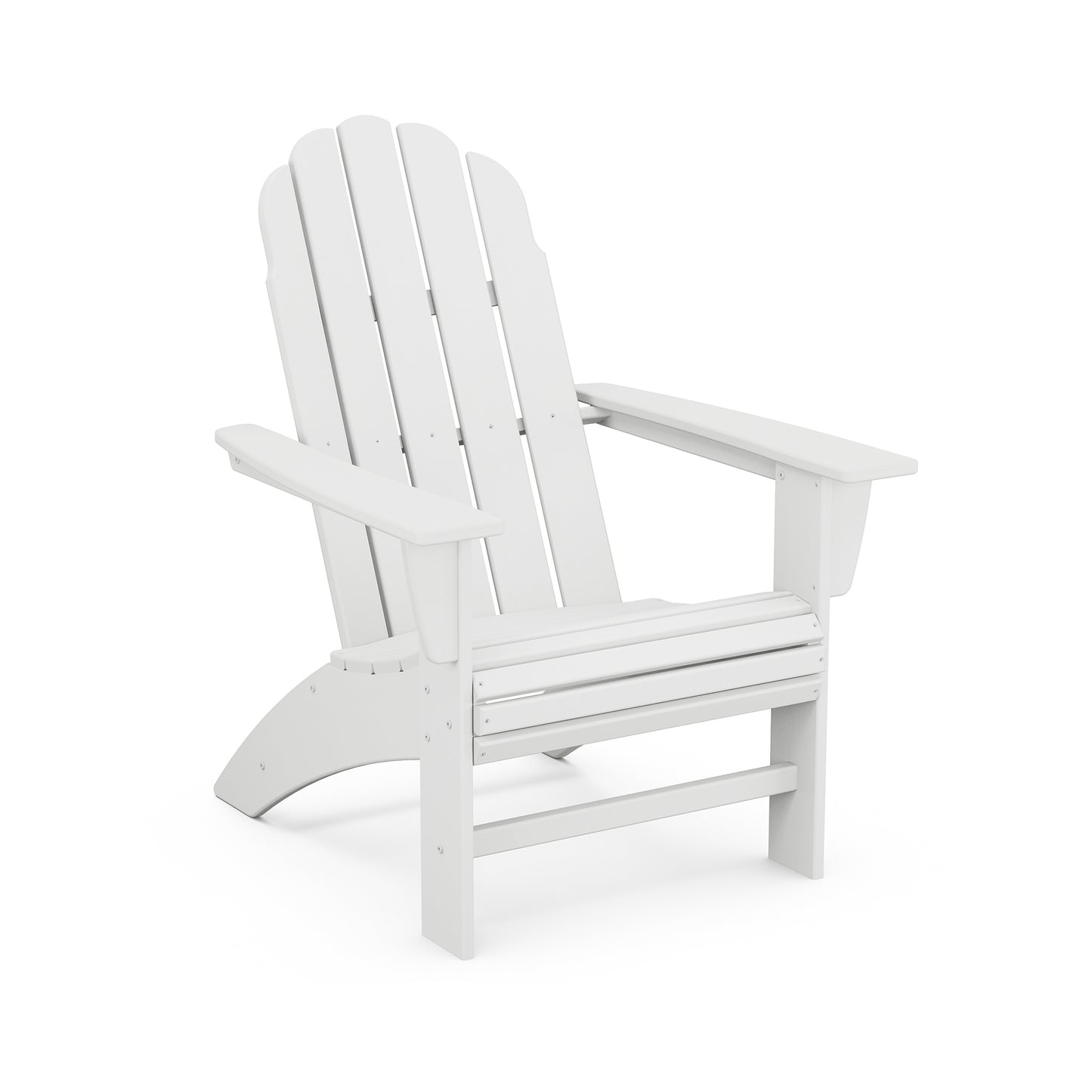 Vineyard Curveback Adirondack Chair, featuring a weather-resistant slatted design and wide armrests, made from durable POLYWOOD lumber.