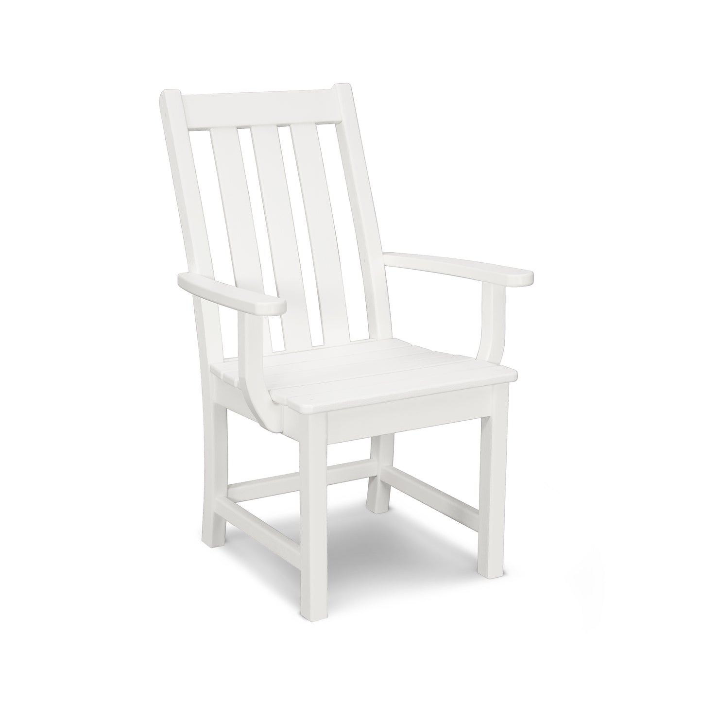POLYWOOD Vineyard Dining Chair in white with slatted back, armrests, and sturdy legs; high-quality American craftsmanship.