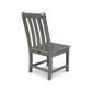 A gray POLYWOOD® Vineyard Dining Side Chair with a slatted back and seat, standing on a white background. The chair features wide armrests and a small round logo on the front.