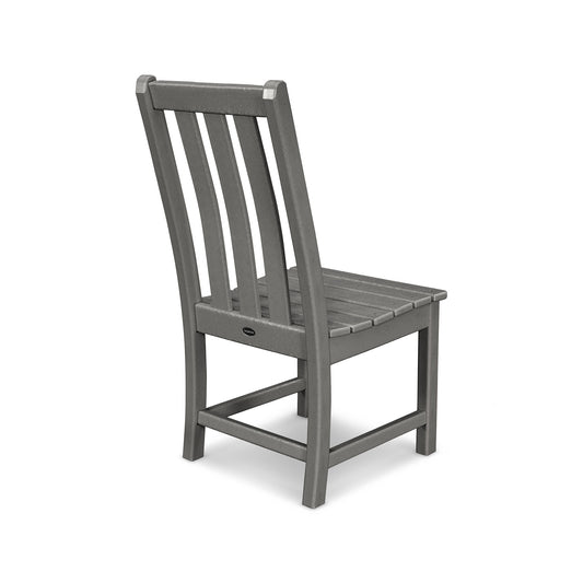 Sturdy gray POLYWOOD Vineyard Dining Side Chair with vertical slats.