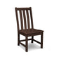 A dark brown POLYWOOD® Vineyard Dining Side Chair with a tall back featuring vertical slats, and a flat, slatted seat. The chair is isolated on a white background.