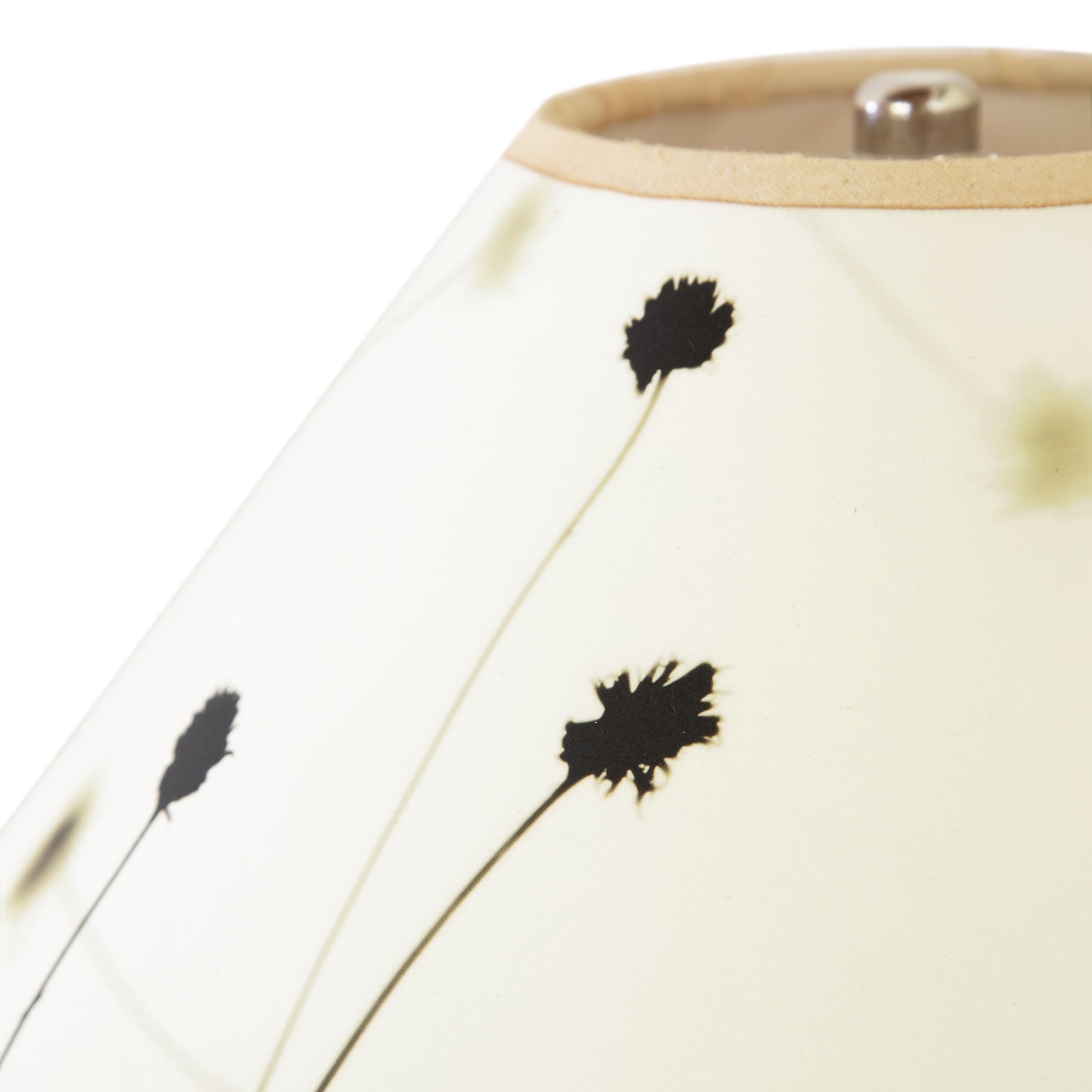 Rock River Studio Winter Hill Table Lamp featuring a white shade with black floral silhouettes; a contemporary, handcrafted lighting piece.