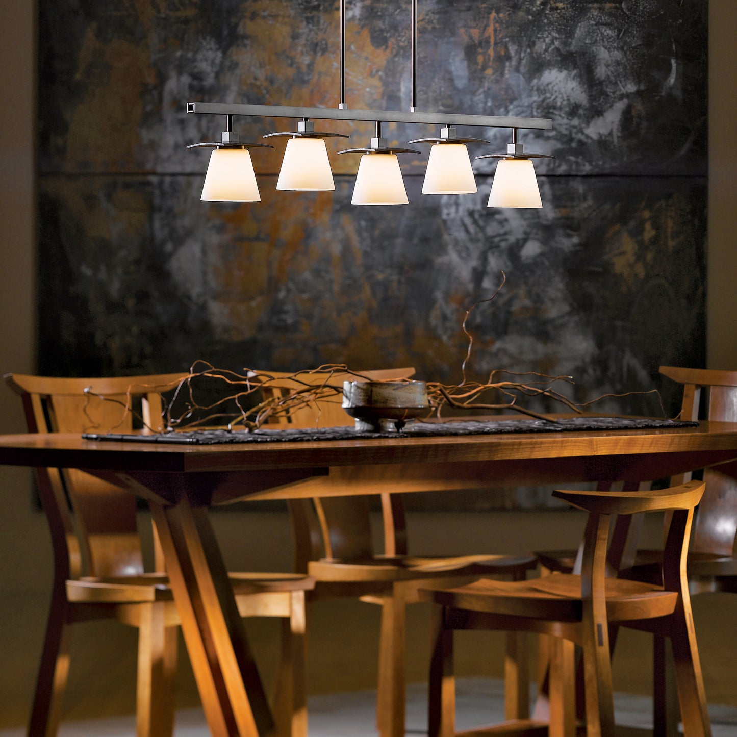 Enhance your dining experience with the exquisite Hubbardton Forge Wren 5-Light Pendant, handcrafted in Vermont by renowned artisans at Hubbardton Forge lighting. This stunning piece will elevate your dining room ambiance.