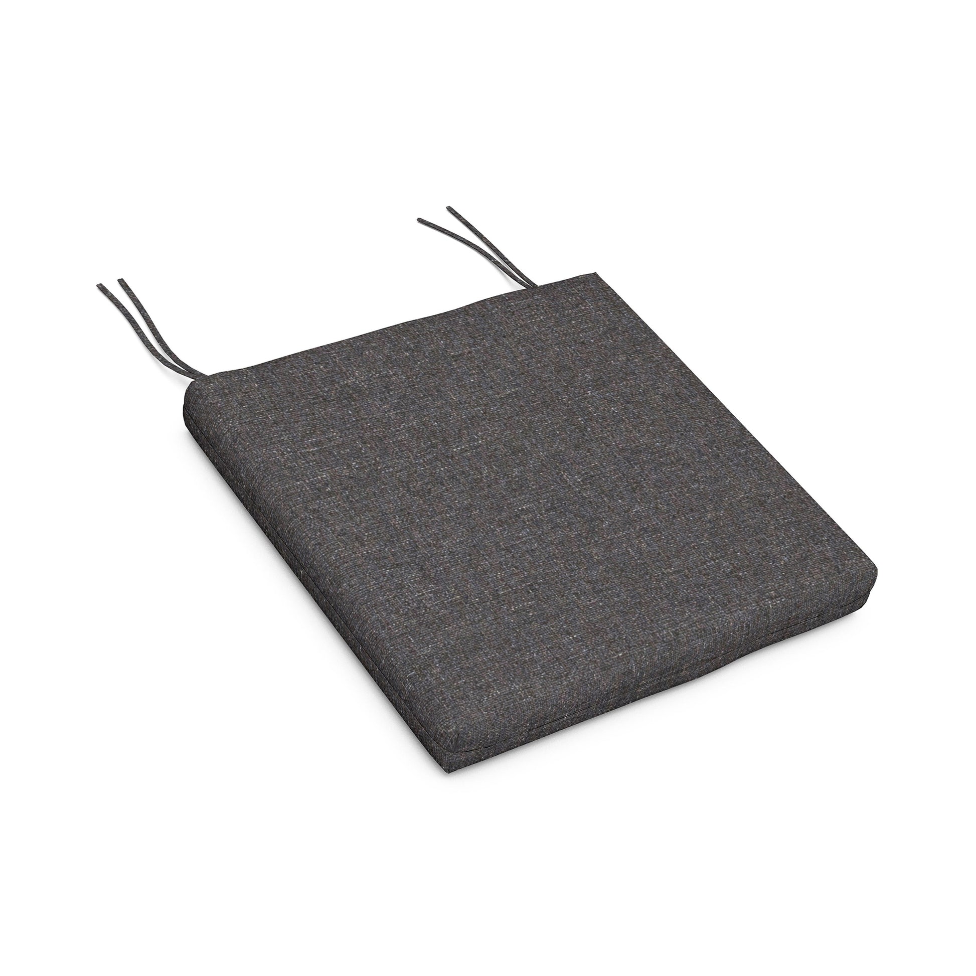 Dark gray weather-resistant seat cushion with ties designed for Chippendale Dining Chair.