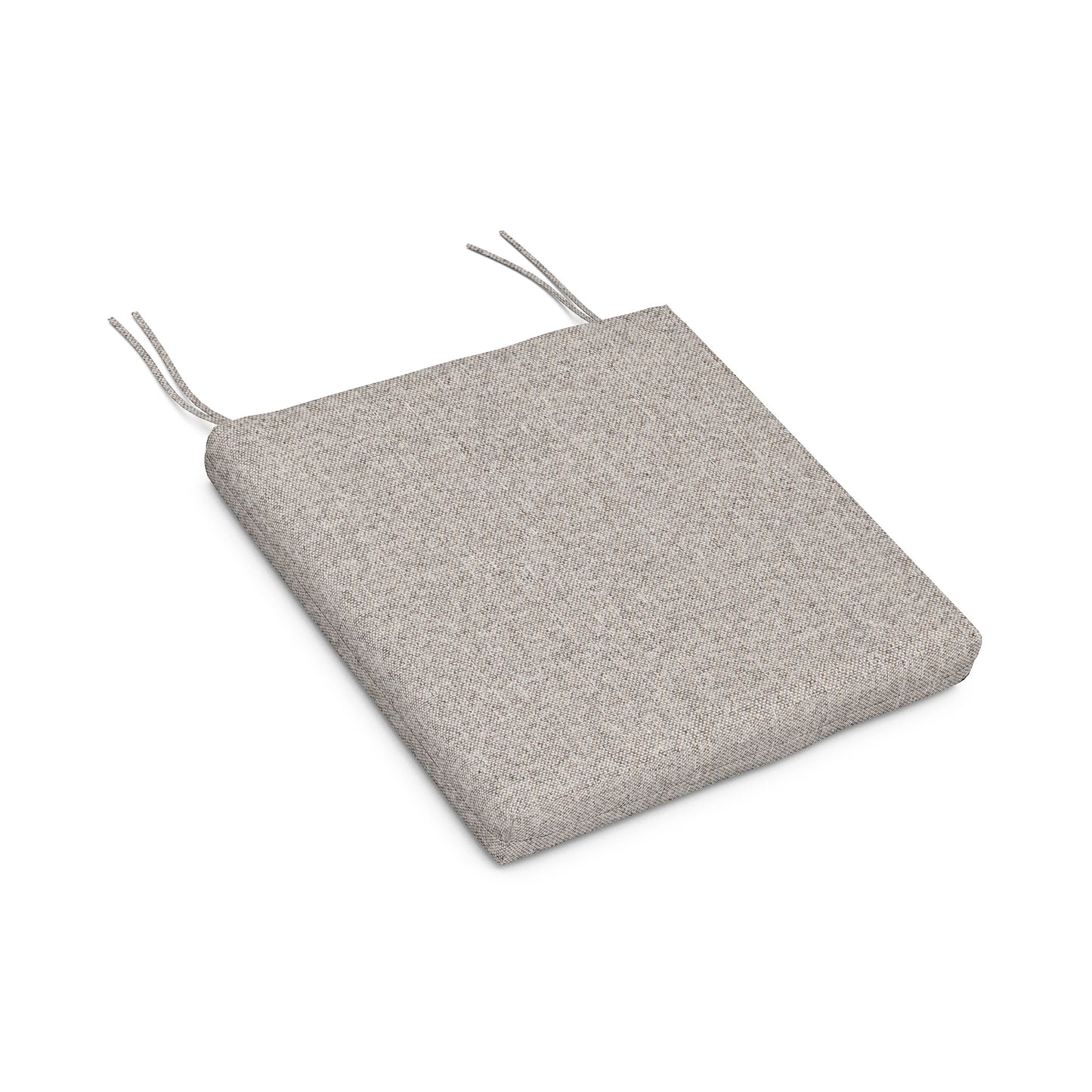 Gray weather-resistant POLYWOOD XPWS0001 cushion with ties displayed against a neutral backdrop.