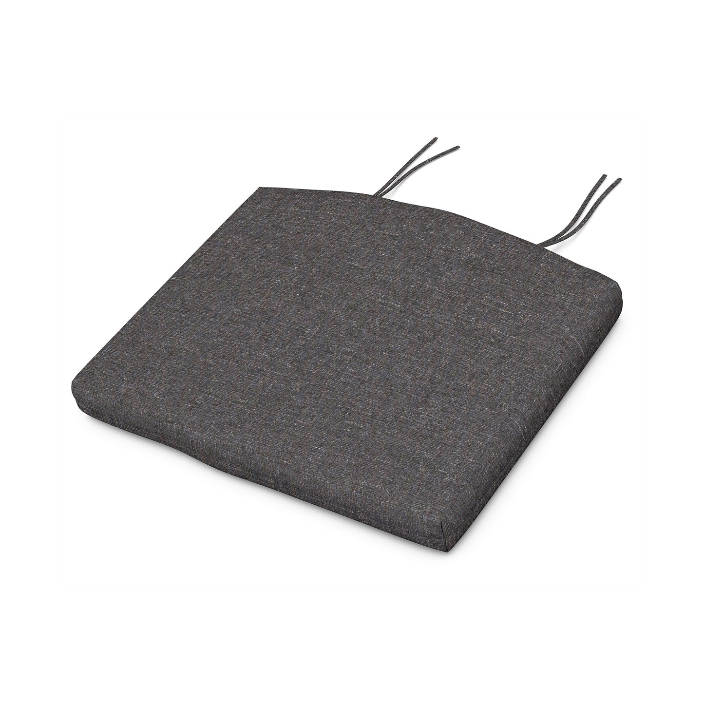 Dark gray weather-resistant square seat cushion by POLYWOOD with attachment ties.