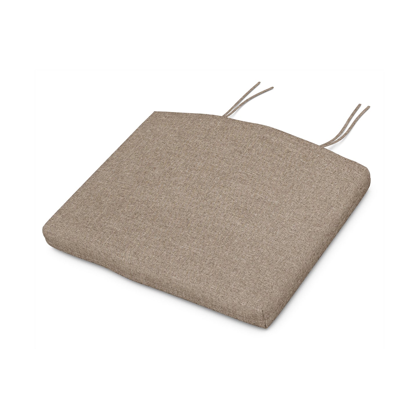A square, beige POLYWOOD® XPWS0003 - Seat Cushion with two tie straps on a white background.