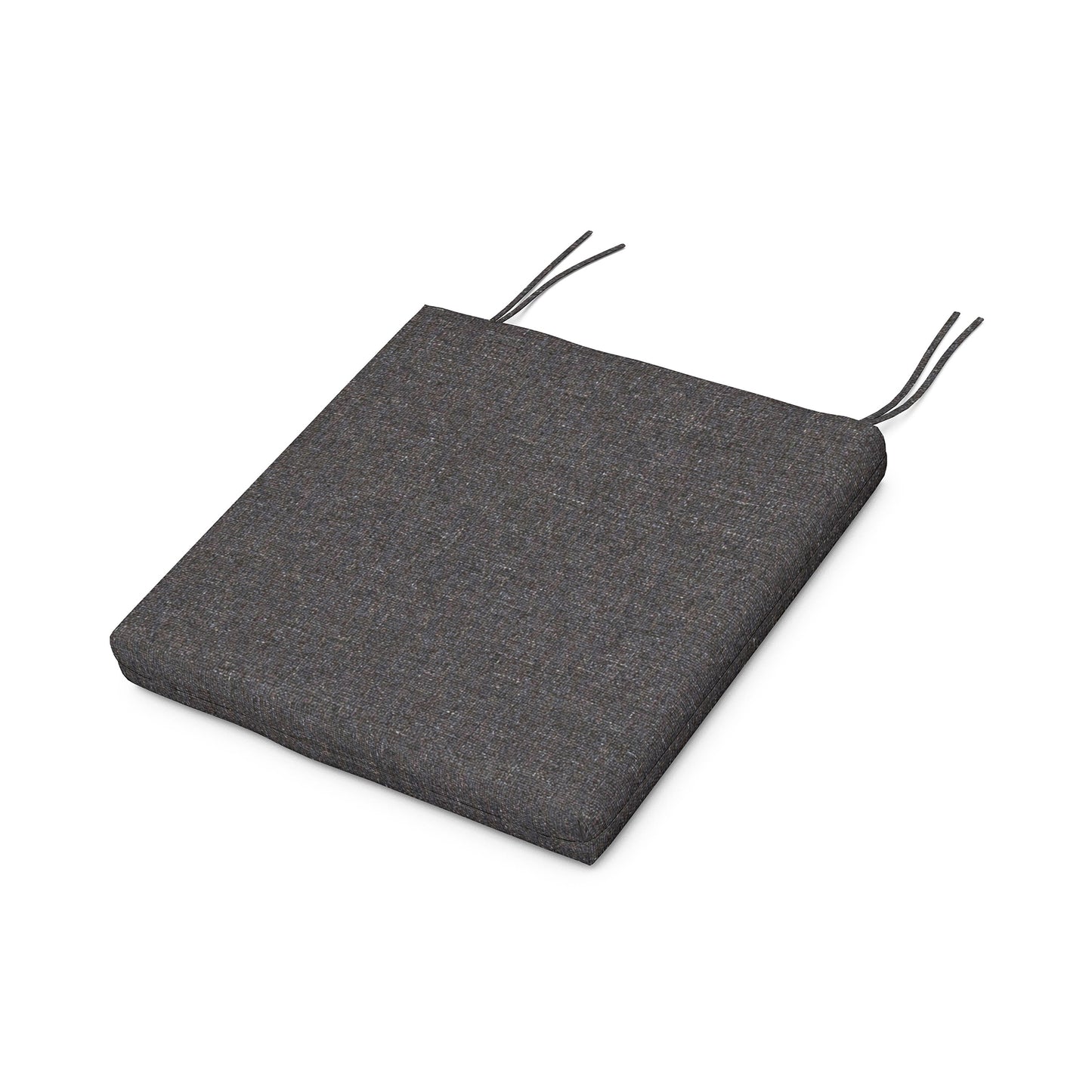 Dark gray weather-resistant cushion by POLYWOOD with ties for secure and comfortable seating.