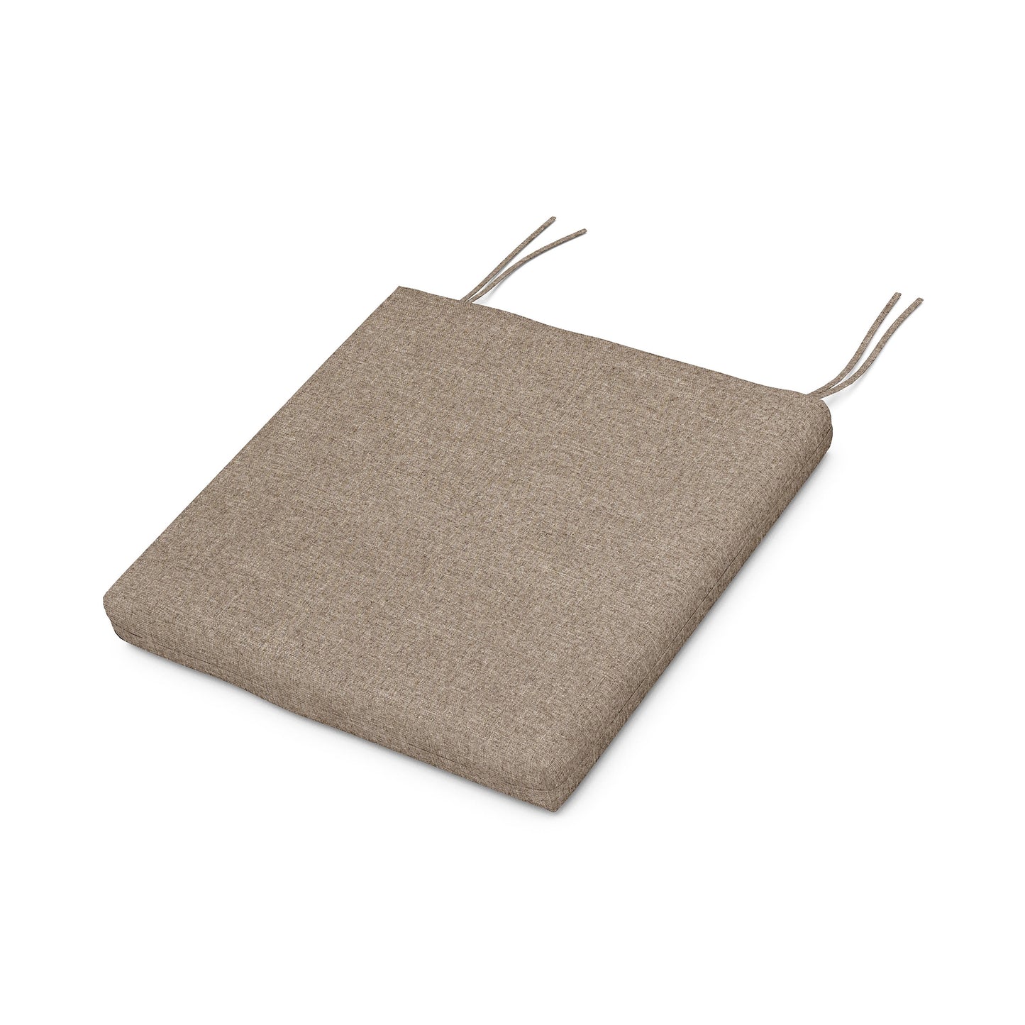 Beige square POLYWOOD XPWS0006 seat cushion, durable and weather-resistant, enhancing comfort with two ties.