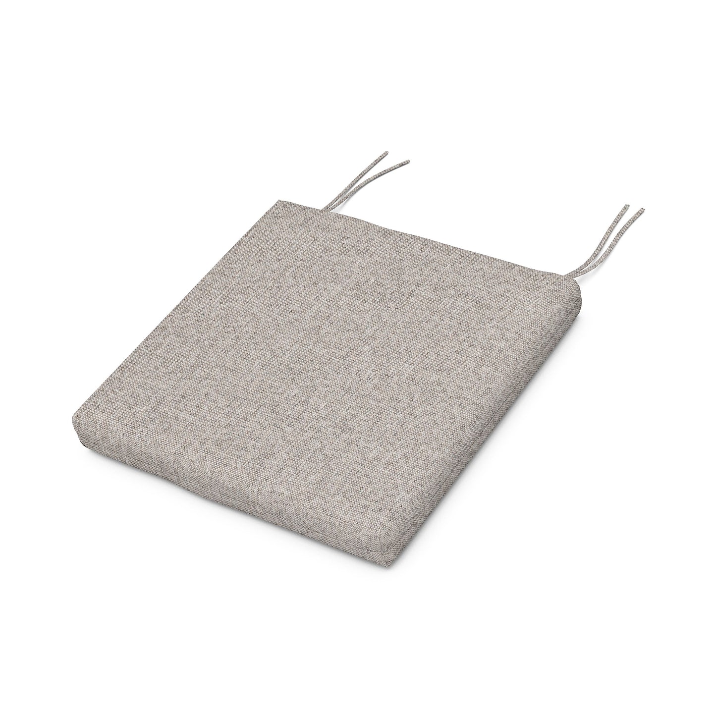 Grey rectangular POLYWOOD XPWS0006 seat cushion with weather-resistant fabric and two string ties.