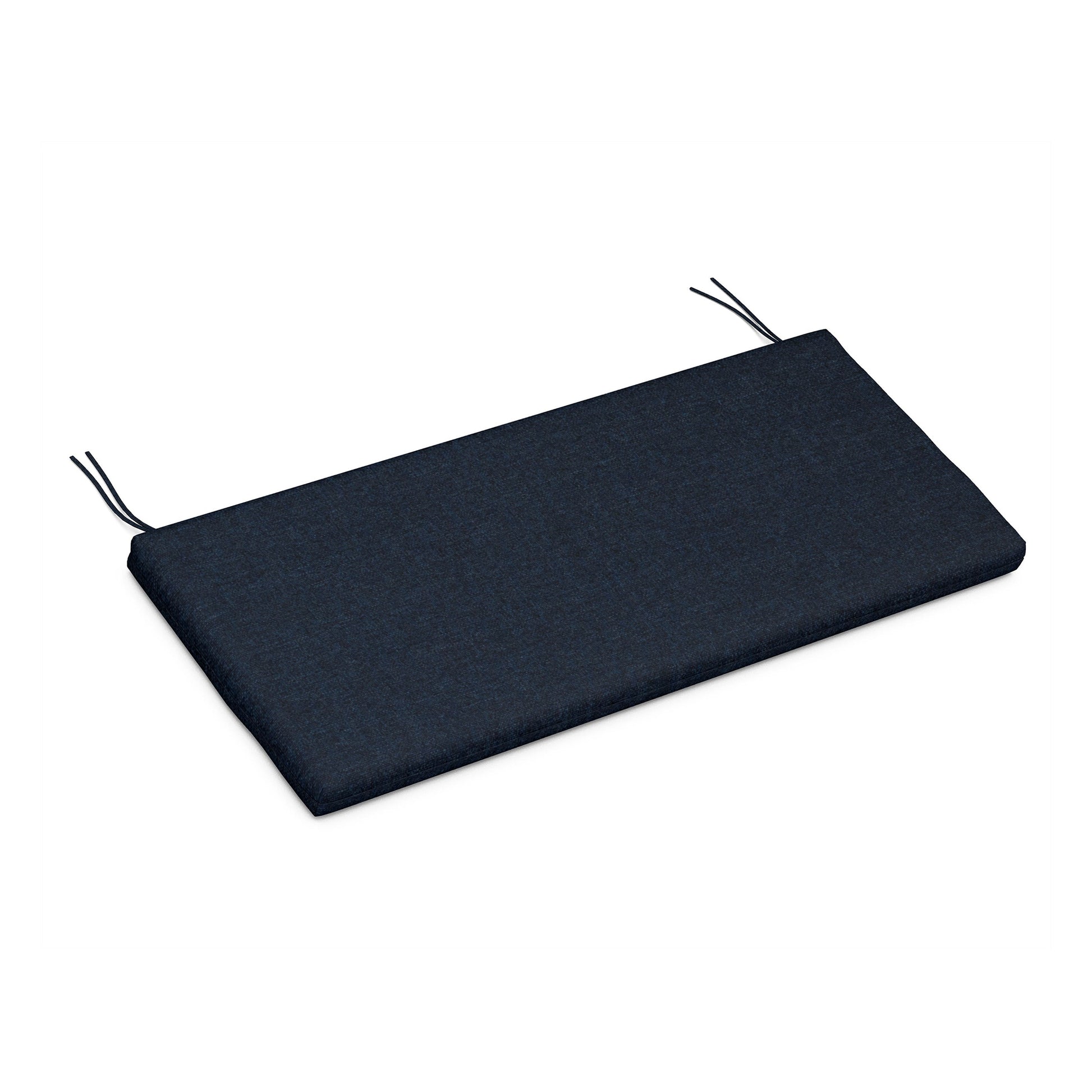 Dark blue weather-resistant XPWS0060 Seat Cushion by POLYWOOD with black ties, emphasizing comfort and durability.