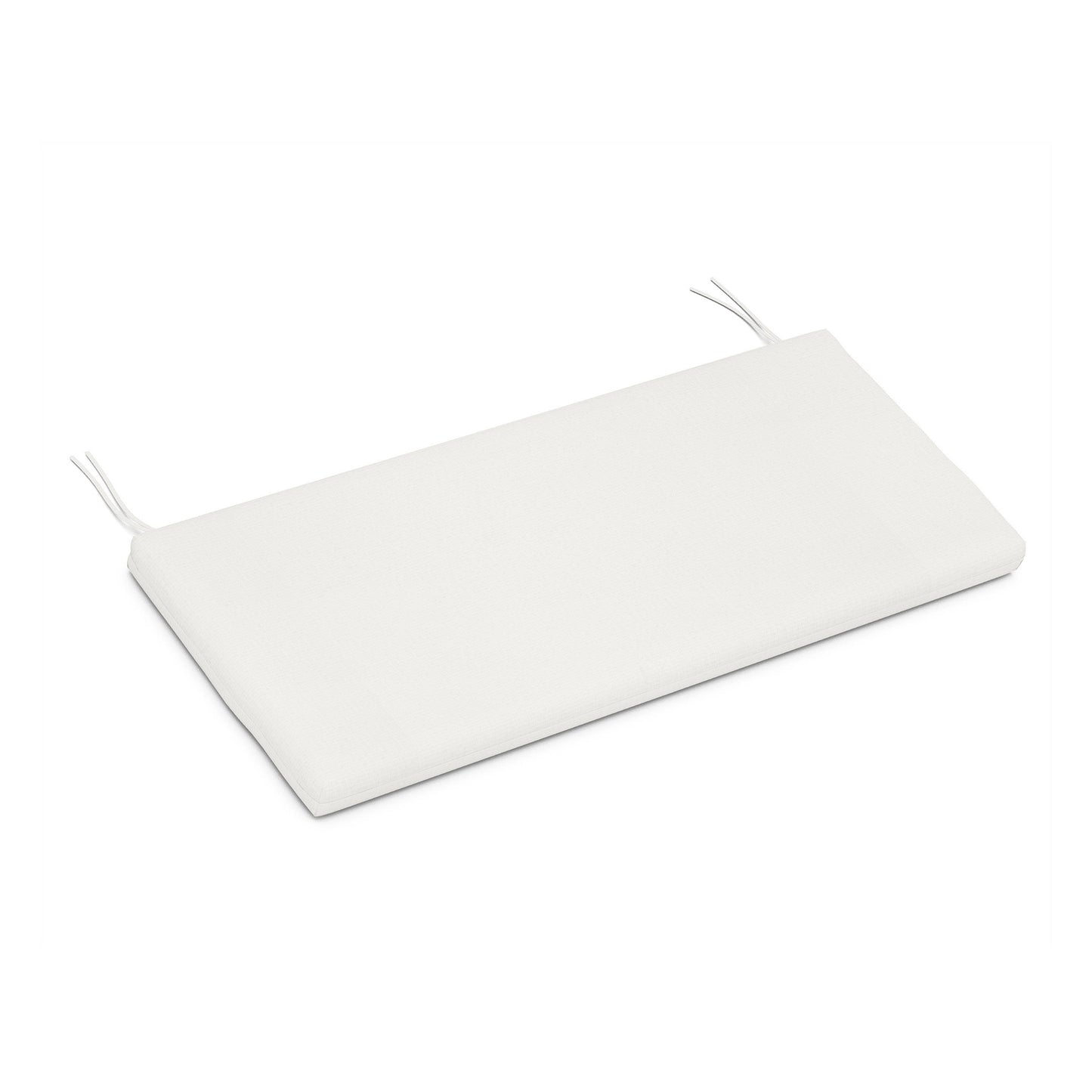 A plain white POLYWOOD® XPWS0060 - Seat Cushion with ties at the corners, displayed on a white background.