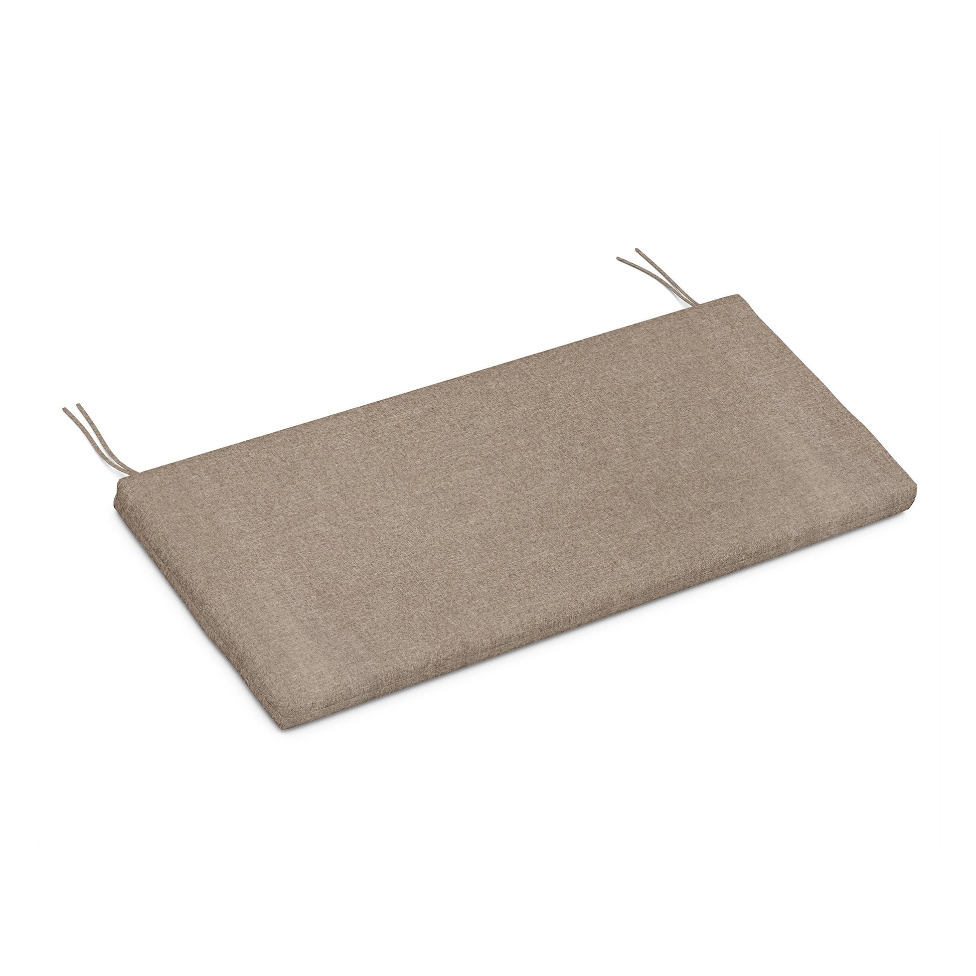 Rectangular beige POLYWOOD XPWS0060 seat cushion with weather-resistant fabric and two ties.