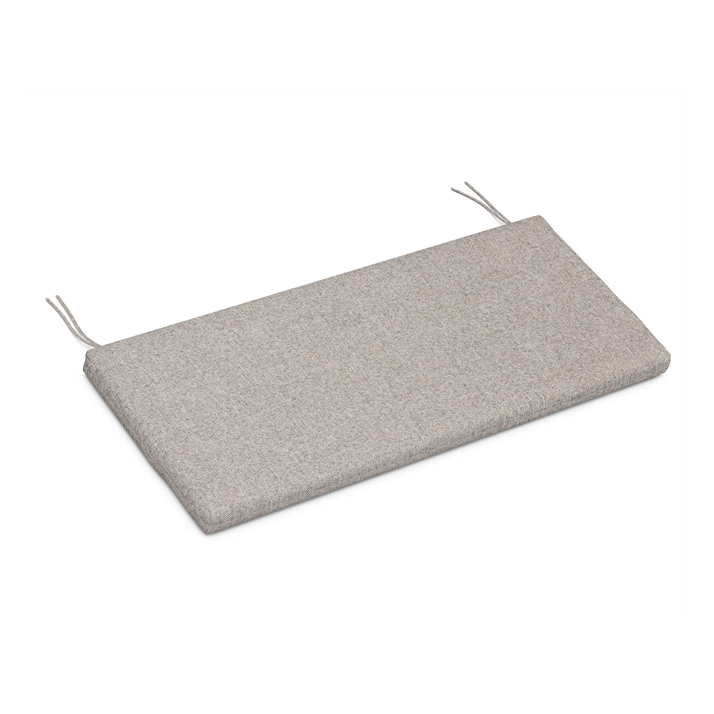 A rectangular POLYWOOD XPWS0060 seat cushion in a light gray, weather-resistant upholstery fabric with ties at each end, photographed on a plain white background.