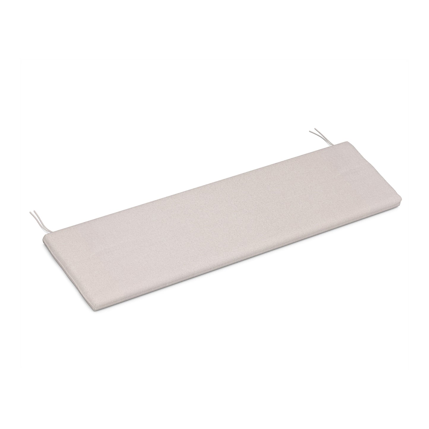 Beige rectangular POLYWOOD seat cushion with corner strings, designed for weather resistance.
