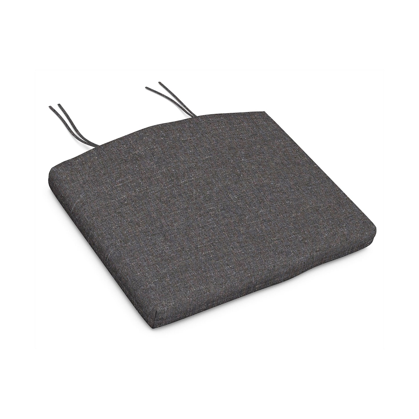 Weather-resistant gray cushion with textured surface and ties, designed for an Adirondack chair.