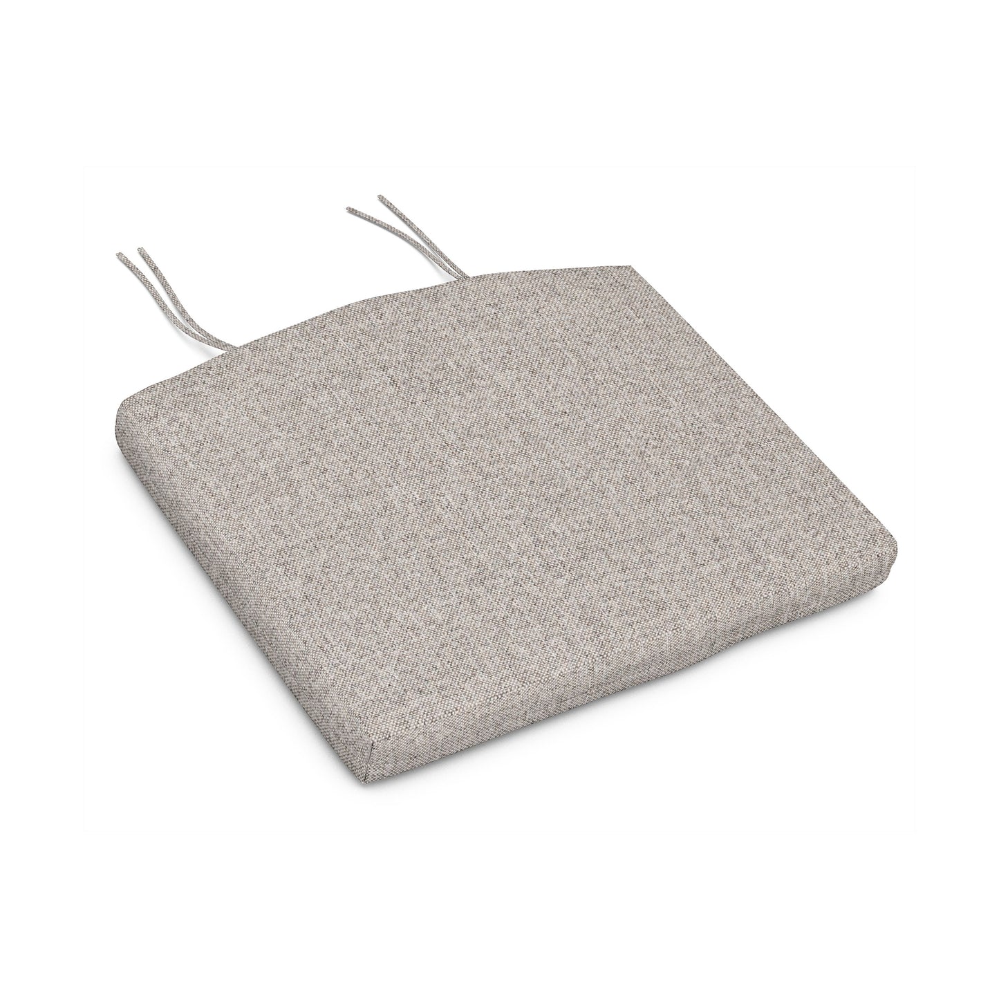 Square gray seat cushion for Adirondack chair, crafted from weather-resistant fabric, featuring two ties.