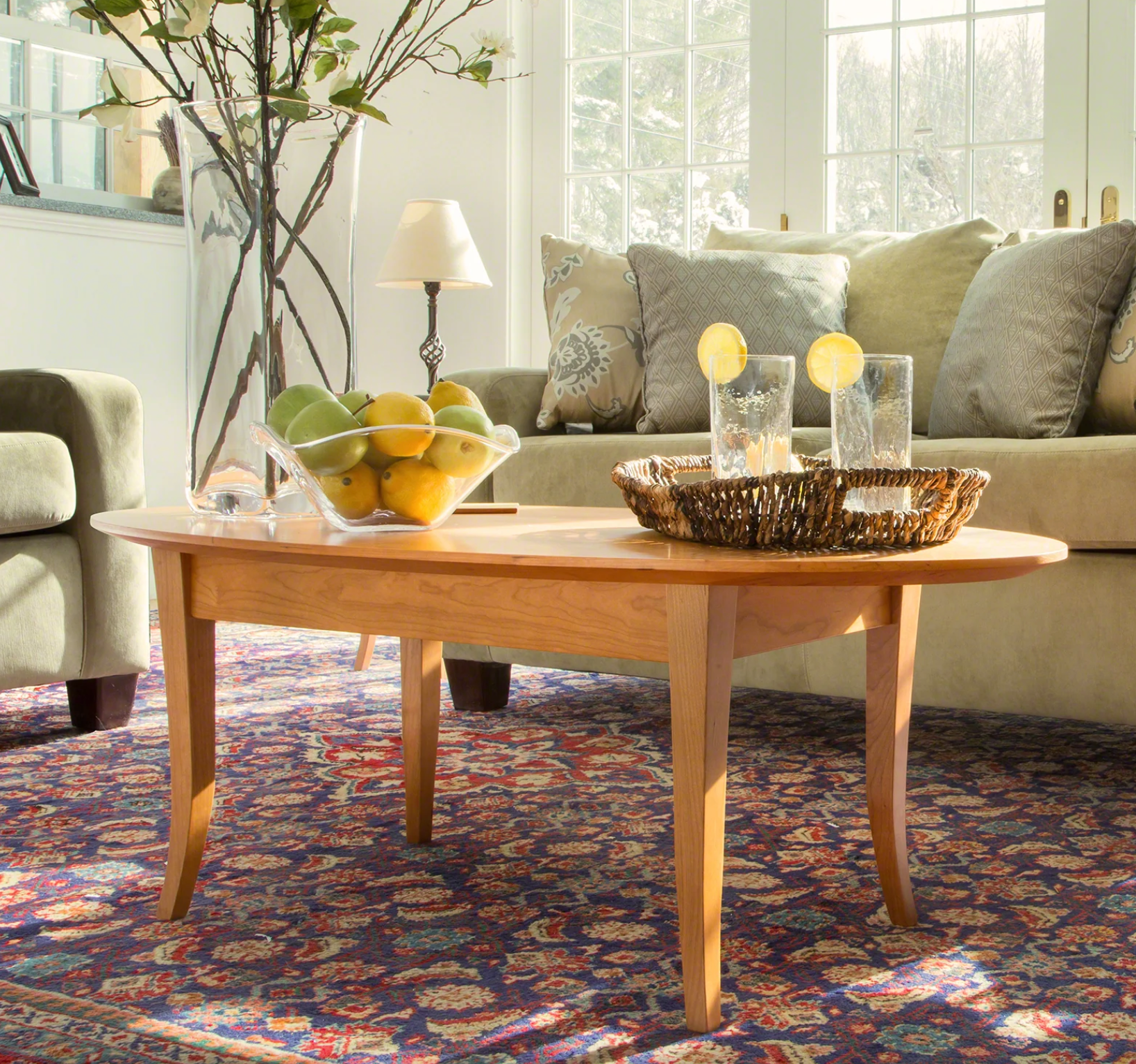 Classic shaker coffee table with flare legs in natural cherry