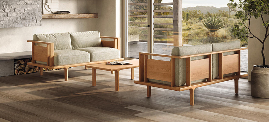 Wooden Upholstered Sofas & Loveseats