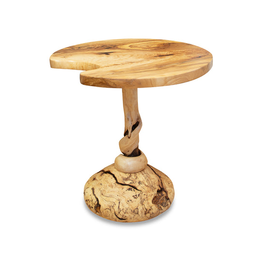 Creemee Artisan Table by David Holzapfel, featuring a round Vermont hardwood top and unique spiral pedestal in an organic, handcrafted design.