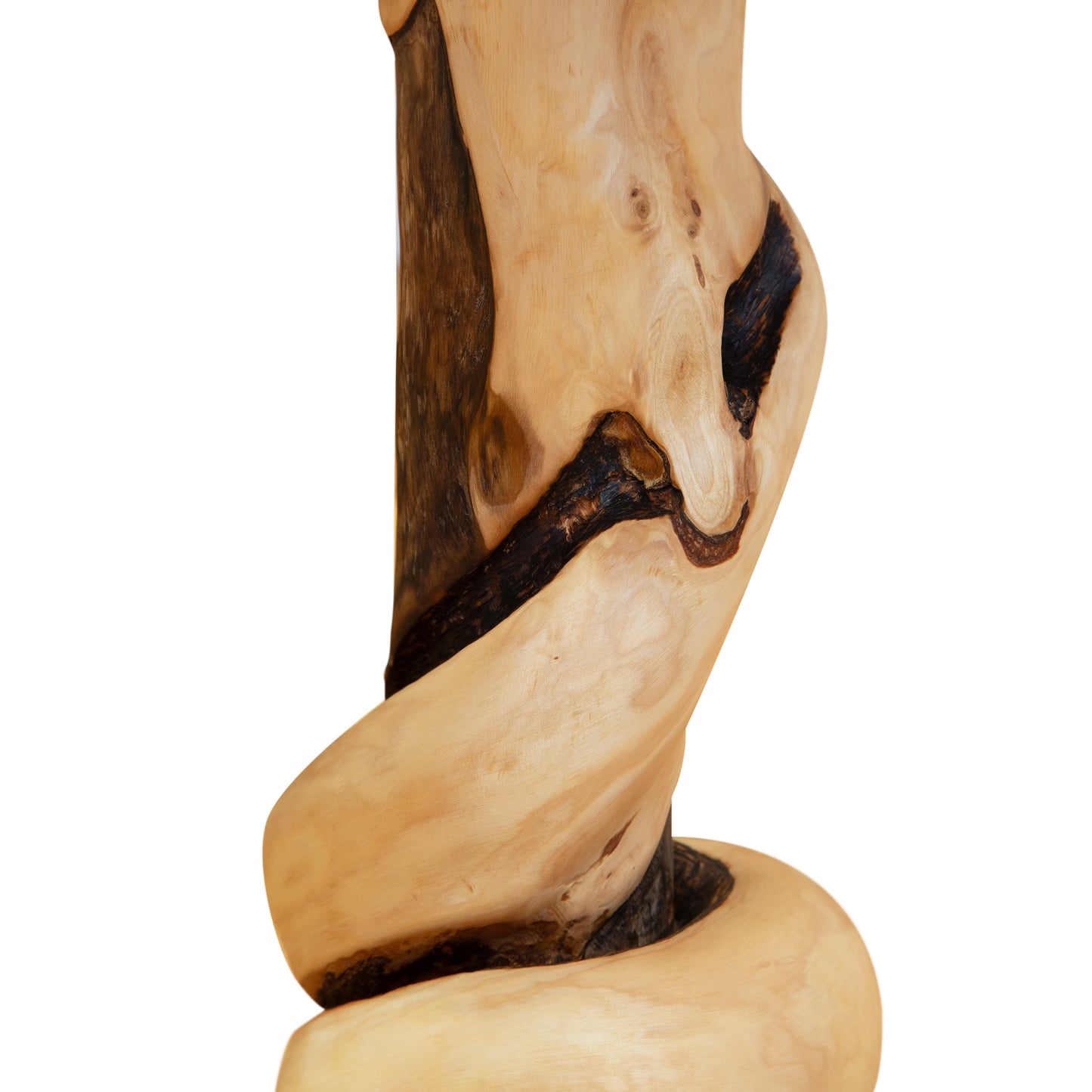 Creemee Artisan Table by David Holzapfel, featuring smooth light wood with dark knots, highlighted against a simple white background.