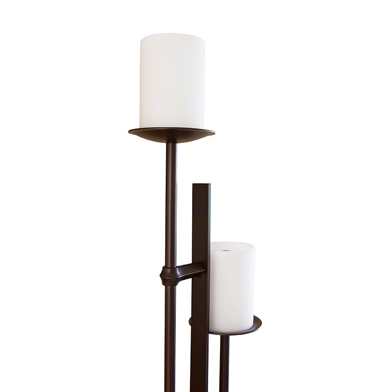Rook Twin Floor Lamp by Hubbardton Forge with opal glass shades and dark metal stands, highlighting elegant modern craftsmanship.