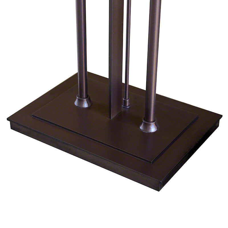 Rectangular dark metal base with three vertical rods of the Hubbardton Forge Rook Twin Floor Lamp – Clearance, highlighting its modern design.