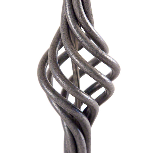 Small Twist Basket Table Lamp by Hubbardton Forge with a distinctive spiral cage design and mahogany-accented base, highlighting fine craftsmanship and unique style.