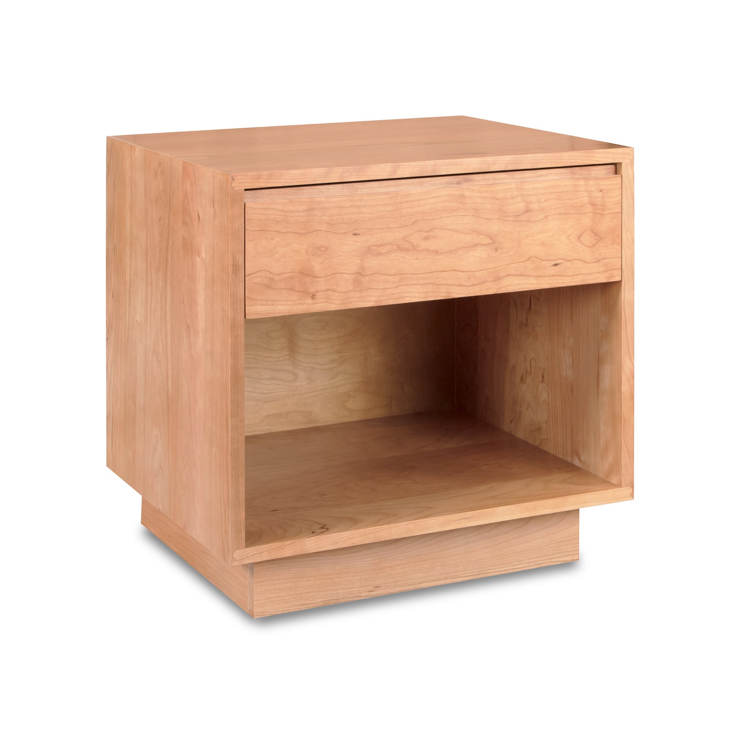 Sutton 1-Drawer Enclosed Shelf Nightstand by Lyndon Furniture, handcrafted from solid wood with classic Vermont-inspired design, shown in detail.