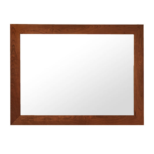 A mirror with a wooden frame on a white background.