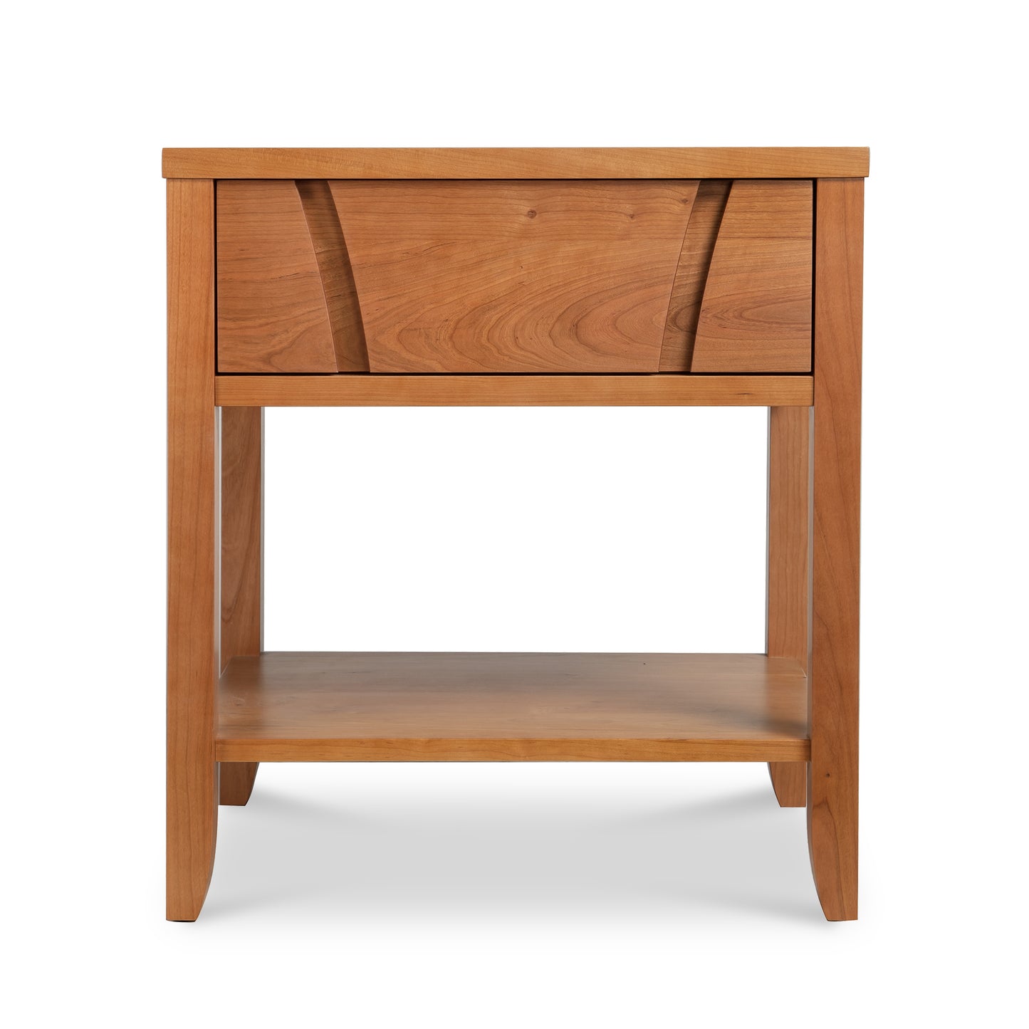 A wooden nightstand with a drawer on top.