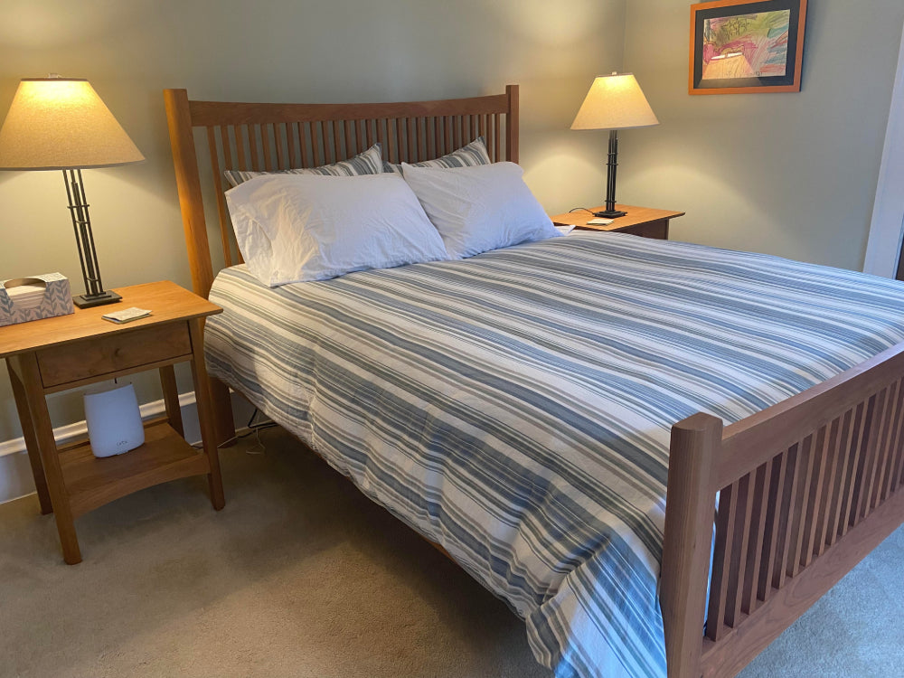 Heartwood Shaker High Footboard Bed & 1-Drawer Open Shelf Nightstand