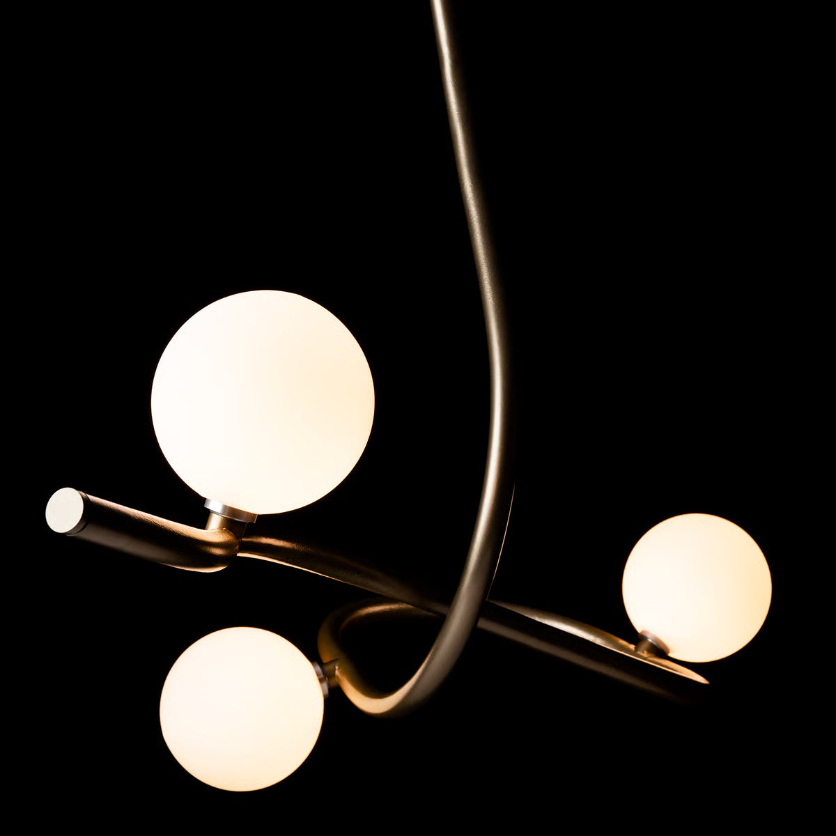 Modern Slide Pendant chandelier by Hubbardton Forge features three frosted globes on elegant curved arms, expertly handcrafted in Vermont.