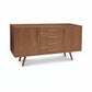 Addison 4-Drawer Buffet by Lyndon Furniture featuring two cabinets, four spacious drawers, and angled mid-century legs. American made quality craftsmanship.