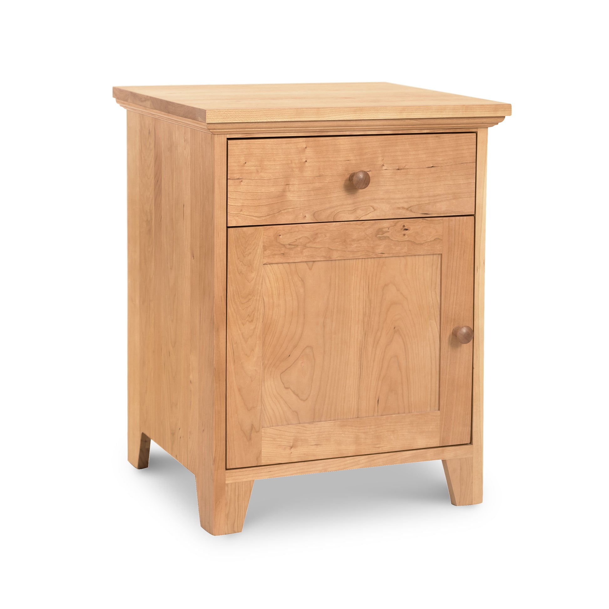 Lyndon Furniture American Country Nightstand with solid wood construction, drawer and cabinet featuring round knobs, finished in a natural tone.