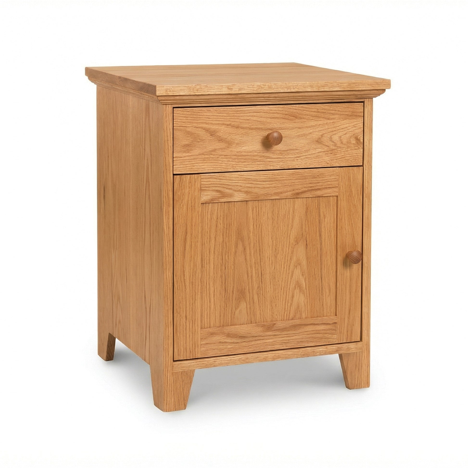 Lyndon Furniture American Country 1-Drawer Nightstand with Door, crafted in natural wood, features classic round wooden knobs and quality American craftsmanship.