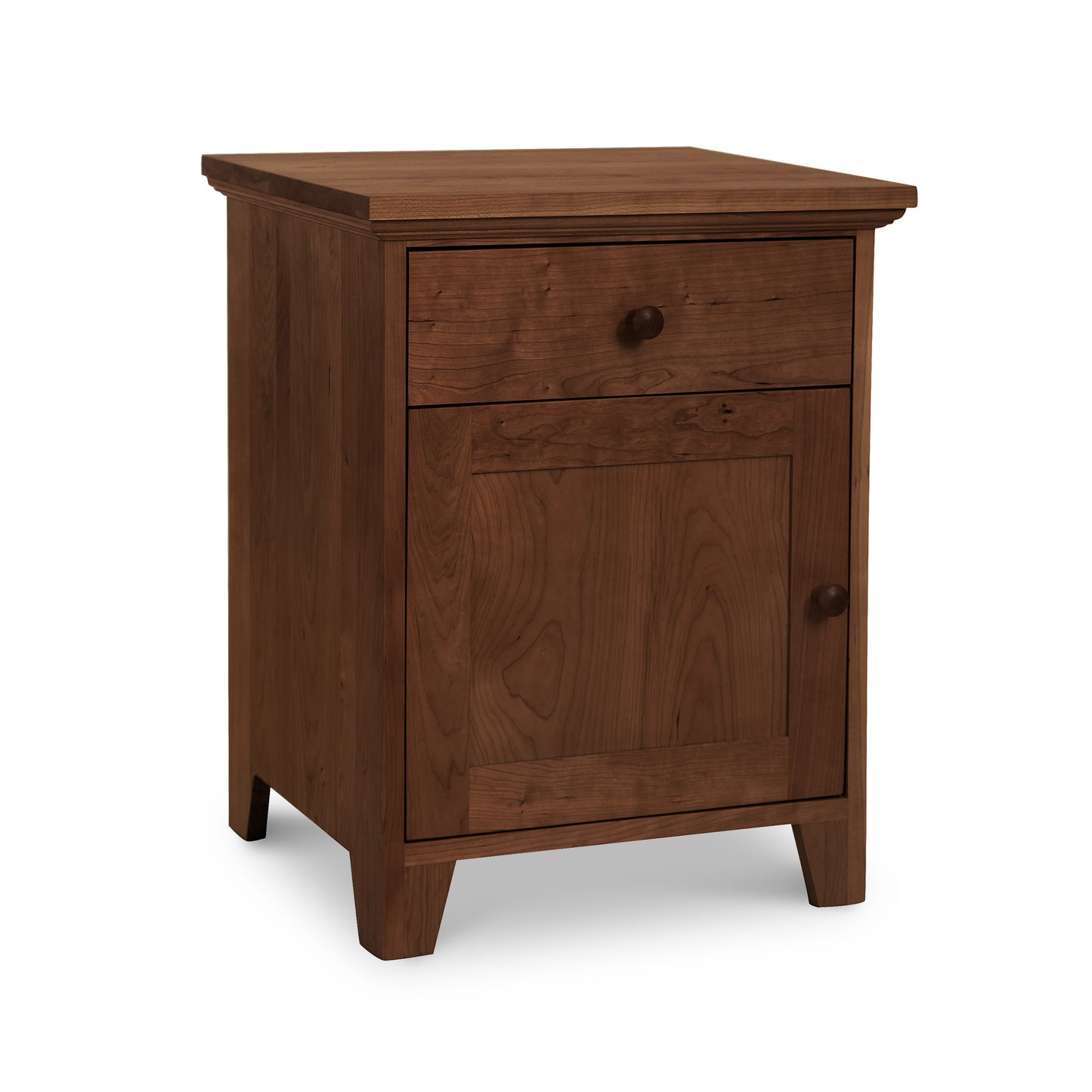An American Country 1-Drawer Nightstand with Door crafted from solid wood by Lyndon Furniture.