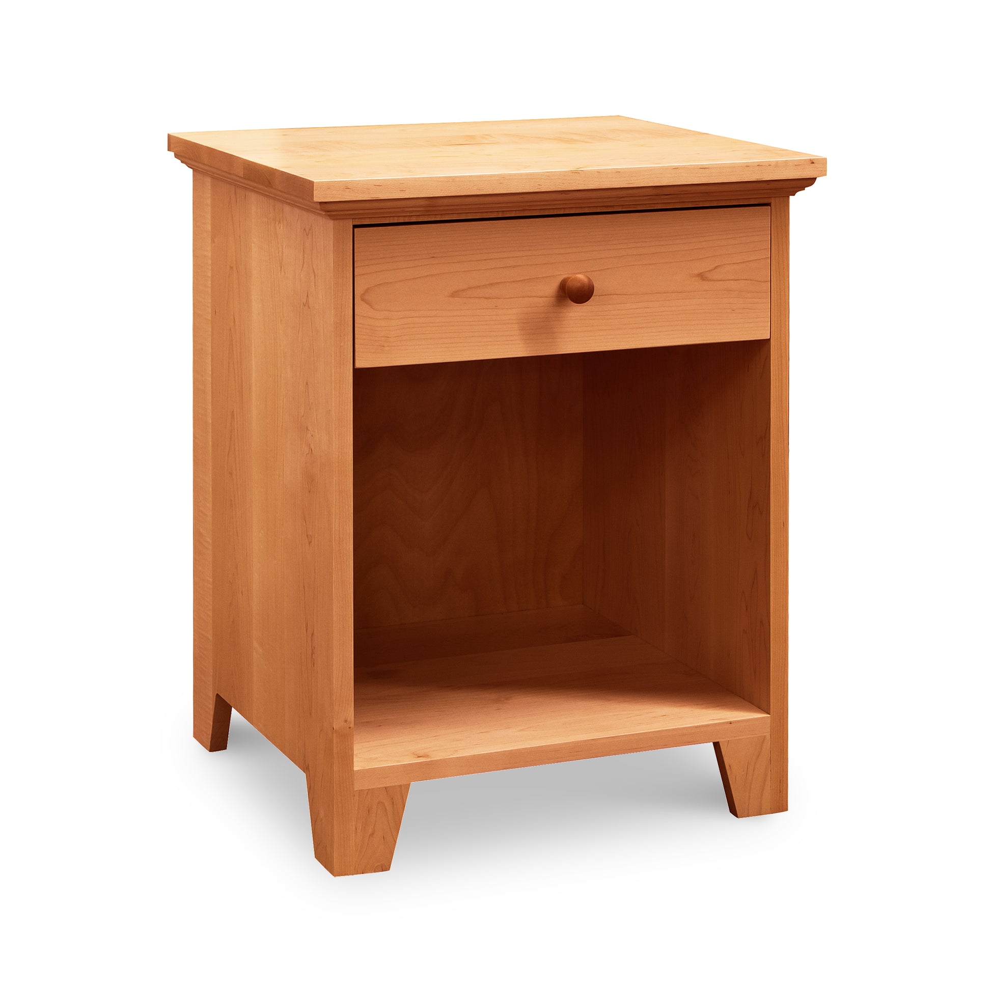 Lyndon Furniture American Country Nightstand with rectangular top, single drawer with knob, and open shelf for bedroom use.