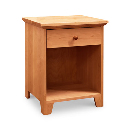 Lyndon Furniture American Country Nightstand with a light brown finish, single drawer, and enclosed shelf.