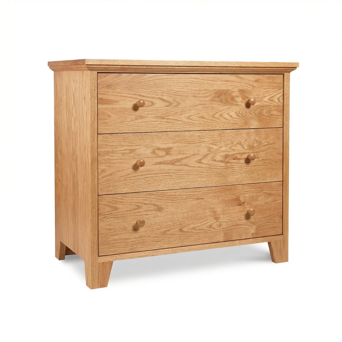 Lyndon Furniture American Country 3-Drawer Chest with round wooden knobs and solid wood construction, expertly crafted in Vermont.