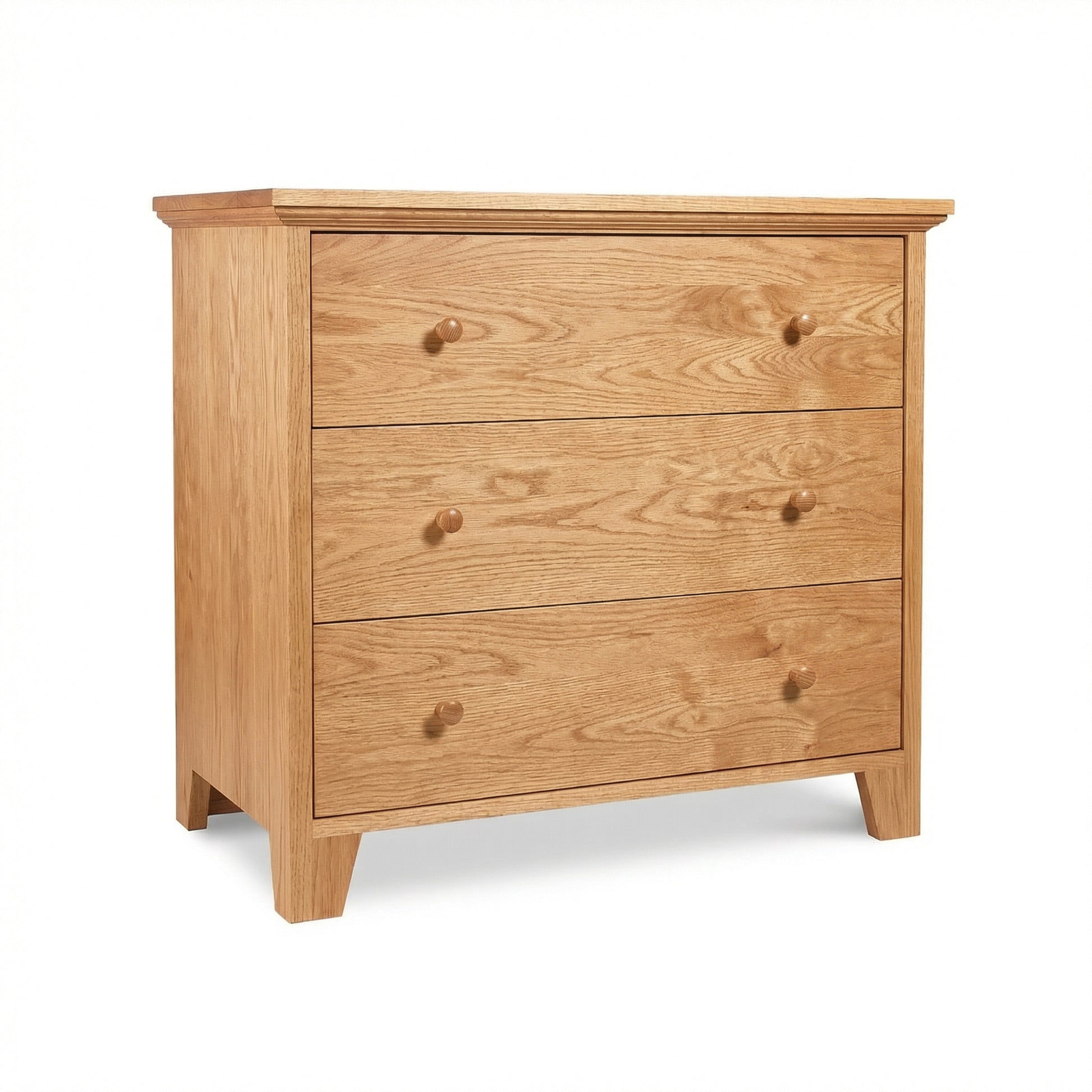 Lyndon Furniture American Country 3-Drawer Chest with round wooden knobs and solid wood construction, expertly crafted in Vermont.