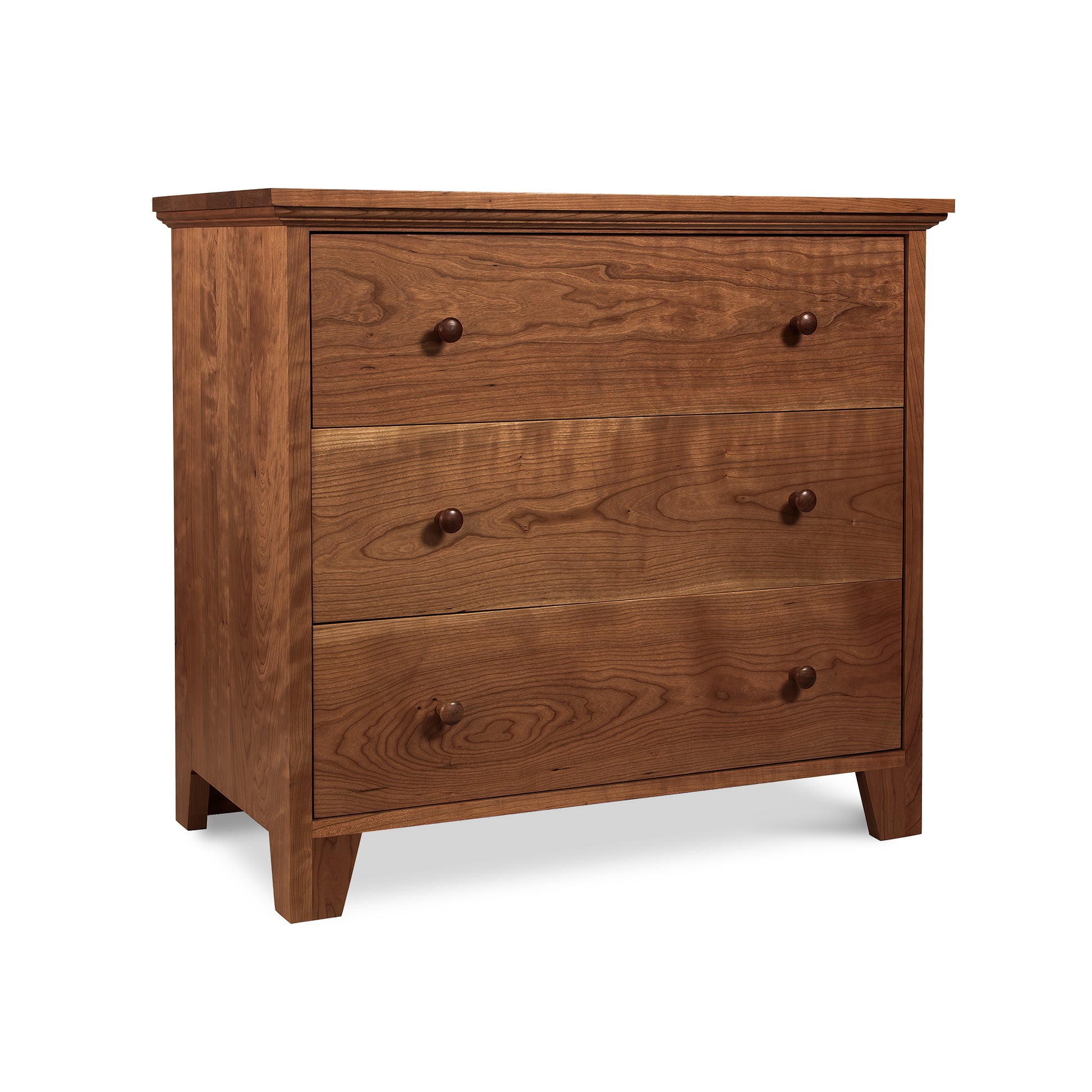 Lyndon Furniture American Country 3-Drawer Chest with solid wood construction, natural finish, round handles, and tapered legs.