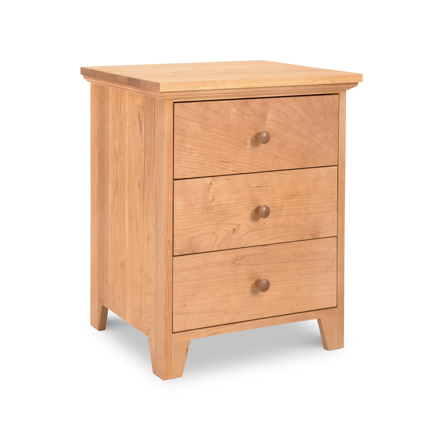 American Country 3-Drawer Nightstand by Lyndon Furniture showcasing round knobs and ample bedside storage.