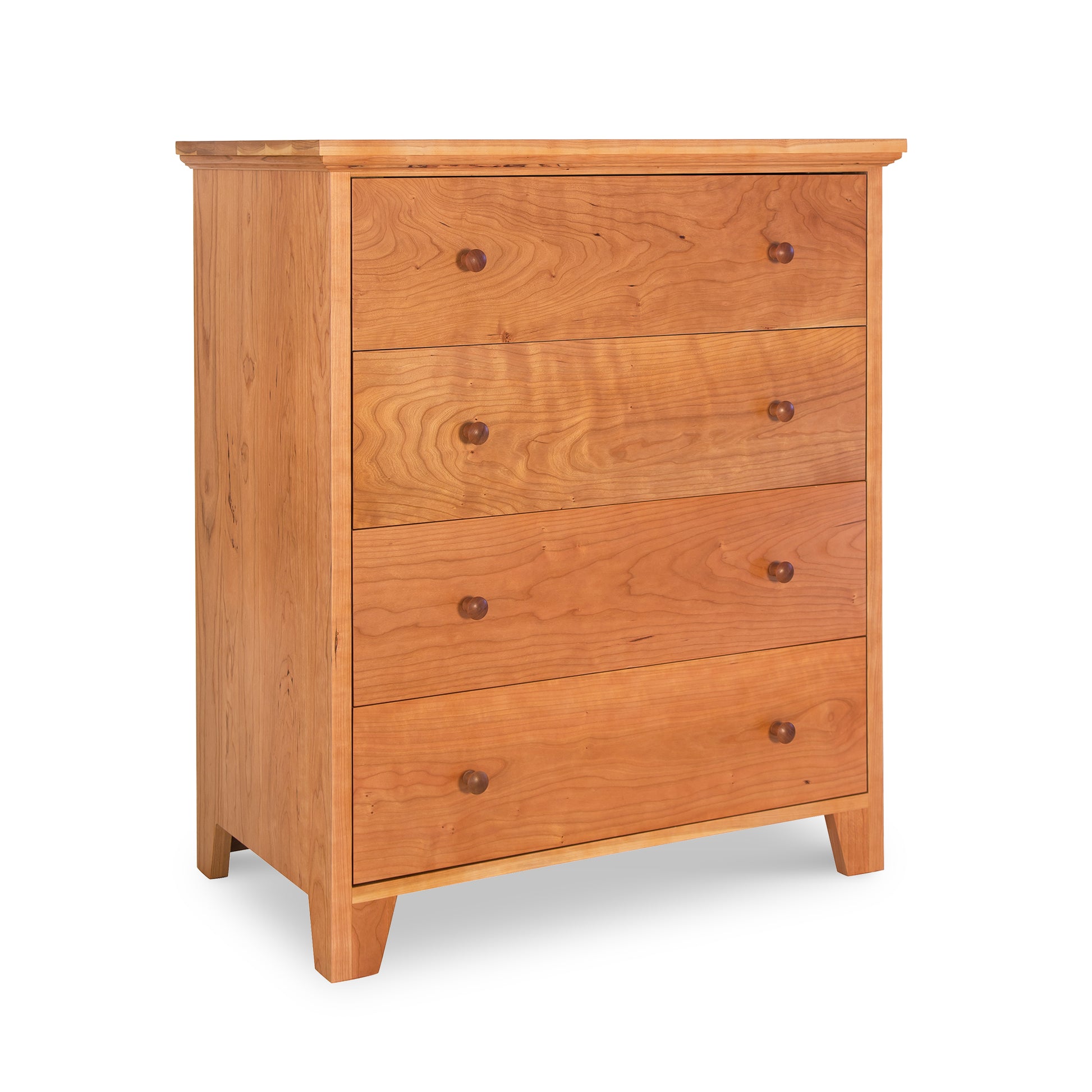 A Lyndon Furniture American Country 4-Drawer Chest made of solid wood on a white background.
