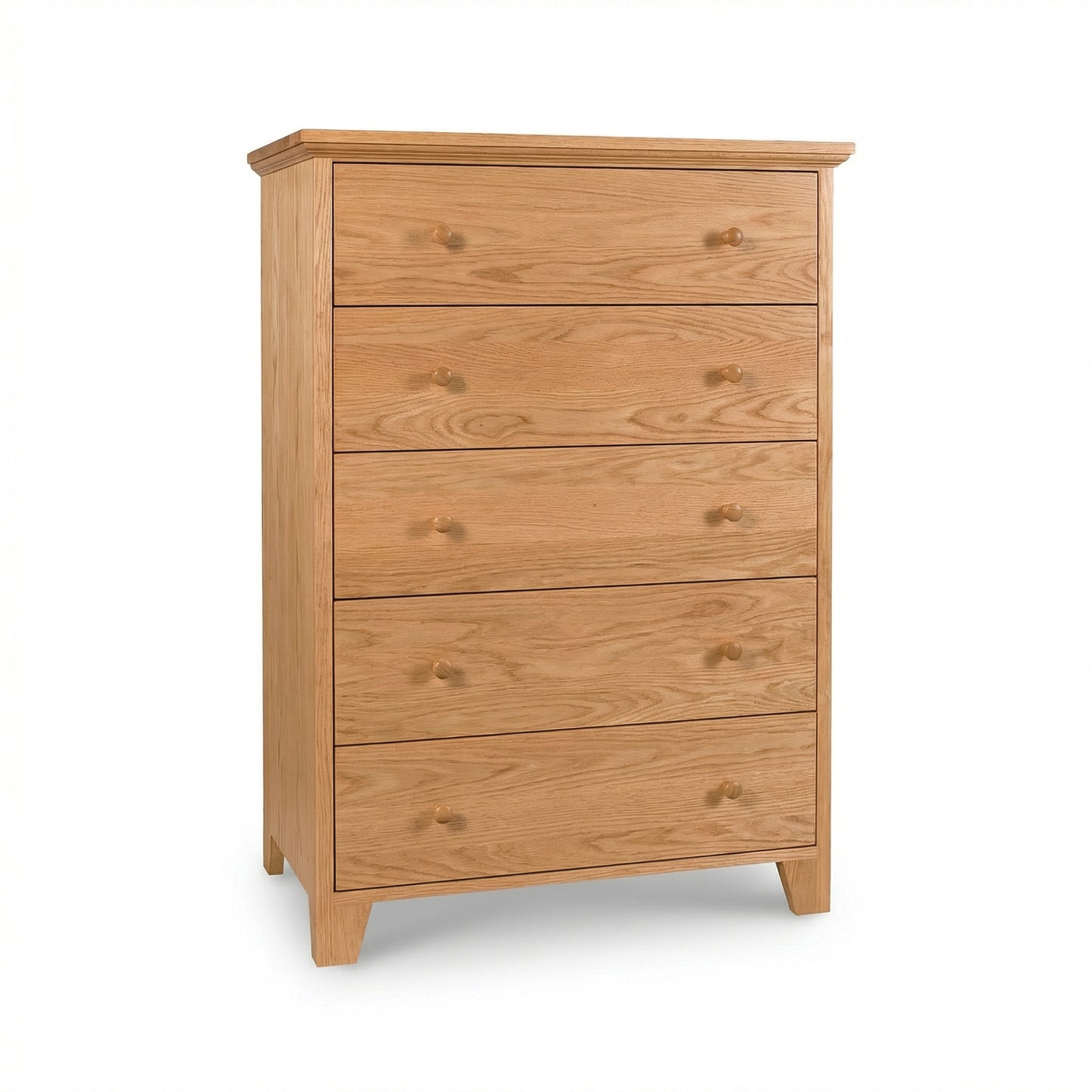 Lyndon Furniture American Country 5-Drawer Chest with round knobs and short legs, handcrafted in Vermont with a timeless country design.