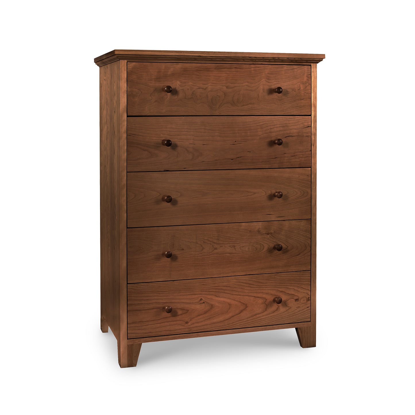 American Country 5-Drawer Chest by Lyndon Furniture with dovetail drawers and round knobs, showcasing a timeless design in a natural finish.