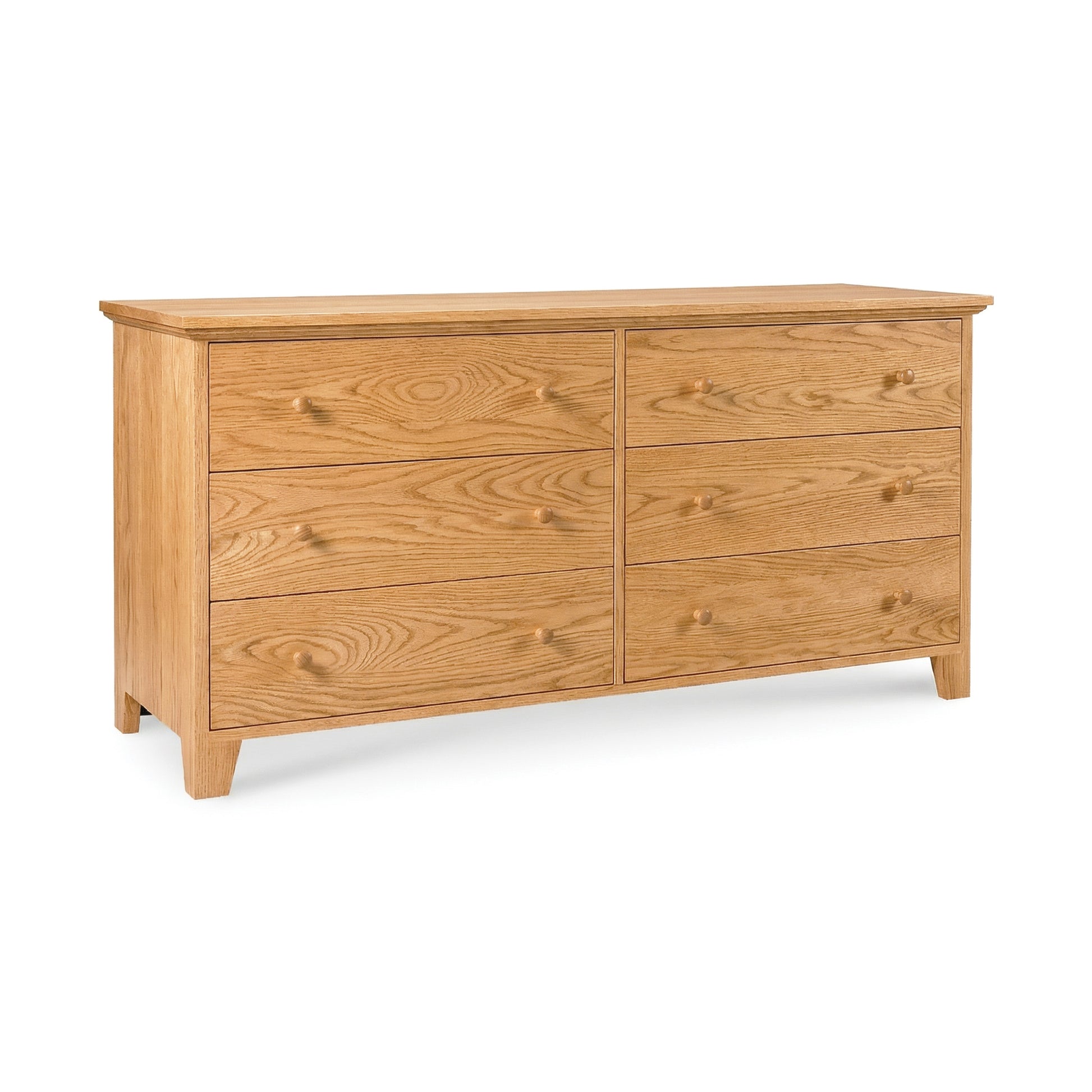 Lyndon Furniture American Country 6-Drawer Dresser in solid wood with round knobs and a natural finish, expertly crafted in Vermont.